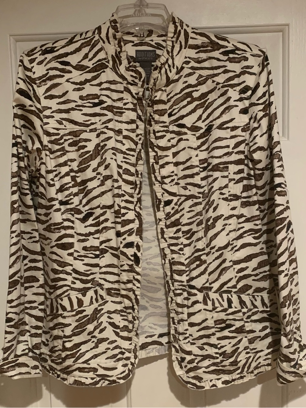 Chicos Additions Women's Brown Beige Animal Print Jacket SZ 2 Large
